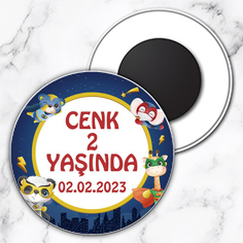 Süper Kahraman Hayvanlar Temalı Daire Plastik Magnet