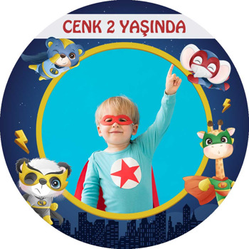 Süper Kahraman Hayvanlar Temalı Resimli Akrilik Daire Magnet