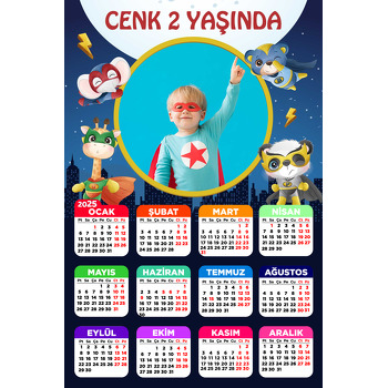 Süper Kahraman Hayvanlar Temalı Takvim Magnet
