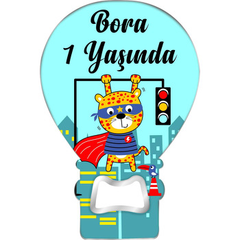 Süper Kahraman Leopar Temalı Balon Ahşap Magnet 