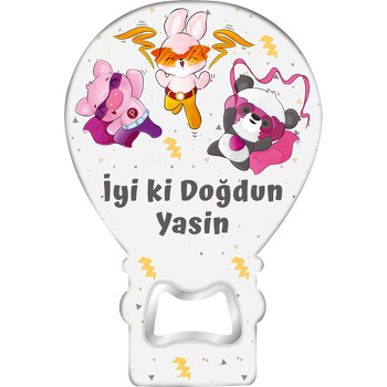 Süper Kahraman Panda Domuz Tavşan Temalı Balon Ahşap Magnet 