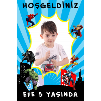 Süper Kahramanlar Temalı Doğum Günü Afiş