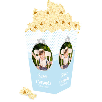 Taç ve Mavi Puantiyeli Prens Temalı Popcorn Kutusu