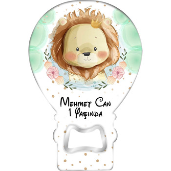 Taçlı Aslan ile Soft Yeşil Benekler Temalı Balon Ahşap Magnet 