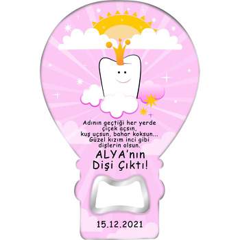 Taçlı Diş ile Pembe Fon Temalı Balon Magnet Açacak