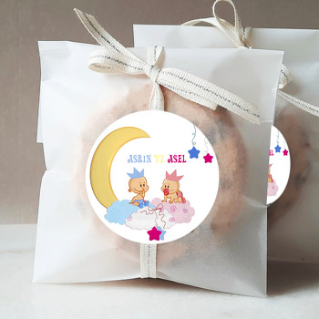 Taçlı İkiz Bebek Temalı Doğum Günü Sticker