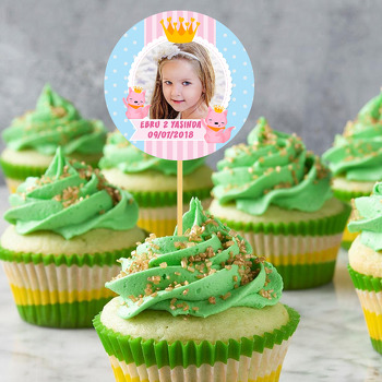 Taçlı Pembe Tilki Temalı Resimli Kürdan Süs