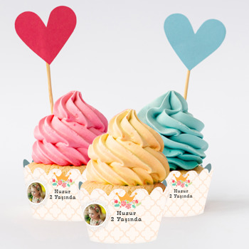 Taçlı Prenses 2 Temalı Cupcake Sargısı
