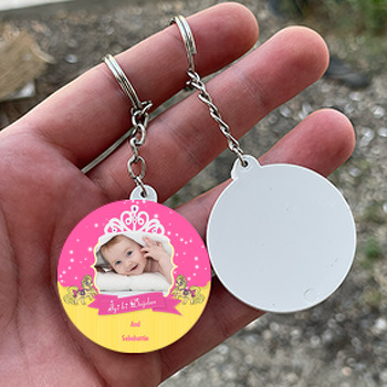 Taçlı Prenses Temalı Daire Plastik Anahtarlık 01