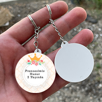 Taçlı Prenses Temalı Daire Plastik Anahtarlık