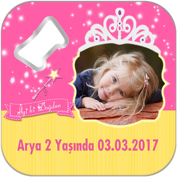 Taçlı Prenses Temalı Kare Magnet Açacak