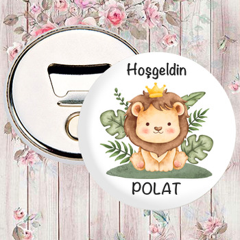 Taçlı Yavru Aslan ile Yapraklar Temalı Magnet Açacak