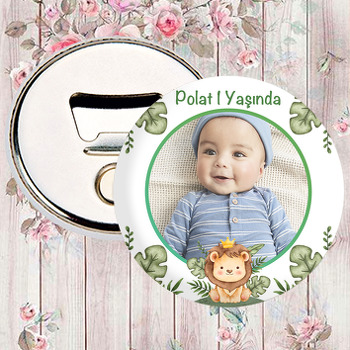 Taçlı Yavru Aslan ile Yapraklar Temalı Magnet Açacak