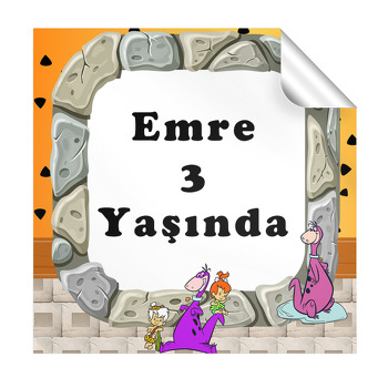Taş Devri Dino Temalı Kare Etiket