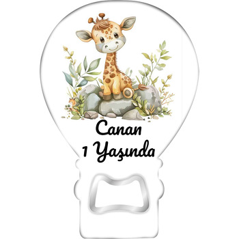 Taşta Zürafa Temalı Balon Ahşap Magnet 