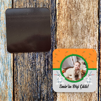 Tavşan ile Havuç Fon Temalı Resimli  Doğum Günü Magnet