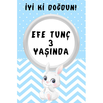 Tavşan ile Mavi Puantiye Fon Temalı Doğum Günü Afiş