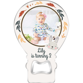 Tavşan ile Sonbahar Yaprakları Temalı Balon Ahşap Magnet 