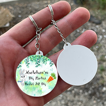 Tavşan ve Havuç ile Diş Temalı Daire Plastik Anahtarlık