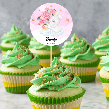 Tavşanlar ile Güllü Ay Pembe Fon Temalı Parti Kürdan Süs