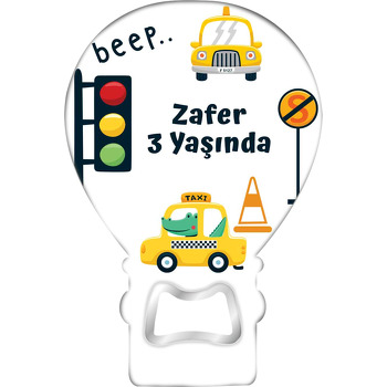 Taxi ile Trafik Lambası Temalı Balon Ahşap Magnet 