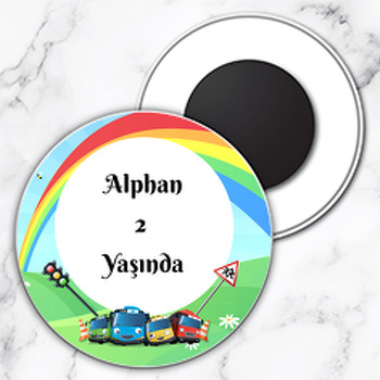 Tayo ile Gökkuşağı Temalı Daire Plastik Magnet