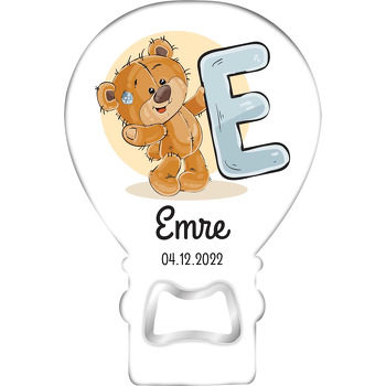 Teddy Ayıcık ile E Harfi Temalı Balon Ahşap Magnet 