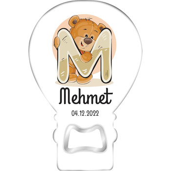 Teddy Ayıcık ile M Harfi Temalı Balon Ahşap Magnet 