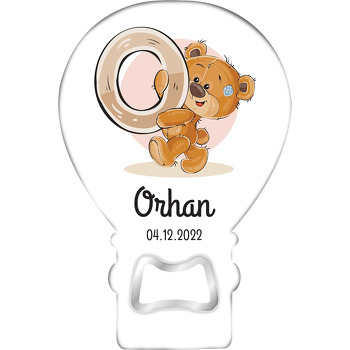 Teddy Ayıcık ile O Harfi Temalı Balon Ahşap Magnet 