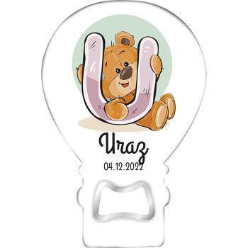 Teddy Ayıcık ile U Harfi Temalı Balon Ahşap Magnet 