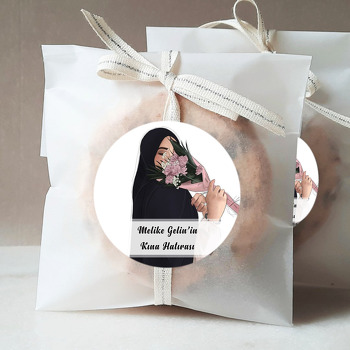 Tesettürlü Gelin ve Bir Buket Çiçek Temalı Kına Hatırası Sticker
