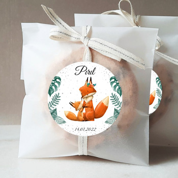 Tilki Anne Çocuk ile Yapraklar Temalı Sticker