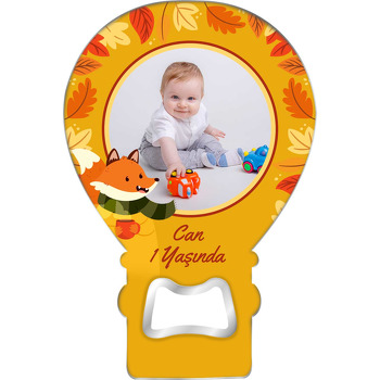 Tilki ile Sonbahar Yaprakları Temalı Balon Ahşap Magnet 