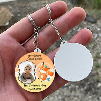 Tilki Ve Tavşan Temalı Resimli Daire Plastik Anahtarlık