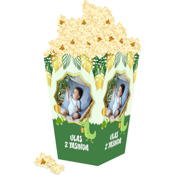 Timsah ile Tropikal Gold Yapraklar Temalı Popcorn Kutusu