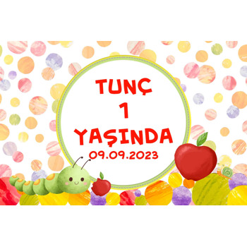 Tırtıl ile Elma Temalı Doğum Günü Magnet