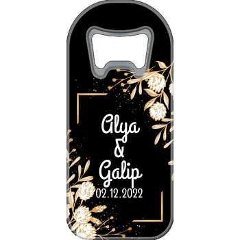 Top Çiçekleri Gold Çerçeve ile Siyah Fon Temalı Uzun Magnet Açacak