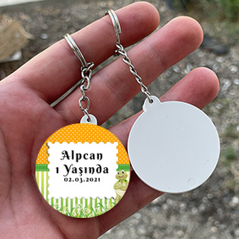 Tosbağa Turuncu Yeşil Fon Temalı Daire Plastik Anahtarlık