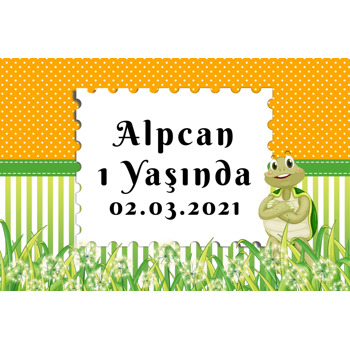 Tosbağa Turuncu Yeşil Fon Temalı Doğum Günü Afiş