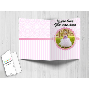 Toz Pembe Damask ve Kurdele Temalı Anı Kartı