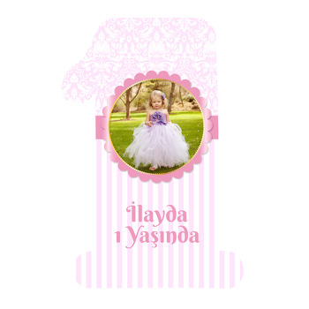Toz Pembe Damask ve Kurdele Temalı Doğum Günü Magnet