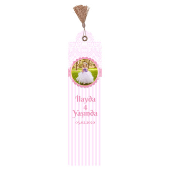 Toz Pembe Damask ve Kurdele Temalı Kitap Ayracı