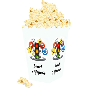 Trafik İşaretleri Beyaz Fon Temalı Popcorn Kutusu
