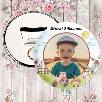 Traktör Çiftlikte Temalı Fotoğraflı Magnet Açacak