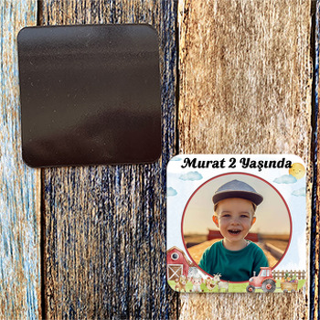 Traktör Çiftlikte Temalı Kare Magnet