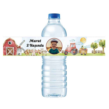 Traktör Çiftlikte Temalı Su Şişesi Etiketi