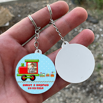 Tren Çerçeve Temalı Resimli Daire Plastik Anahtarlık