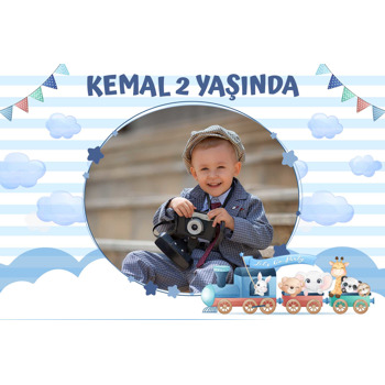 Tren ile Sevimli Hayvanlar Temalı Doğum Günü Magnet