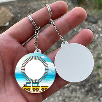 Tren Temalı Daire Plastik Anahtarlık