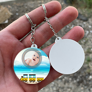 Tren Temalı Resimli Daire Plastik Anahtarlık